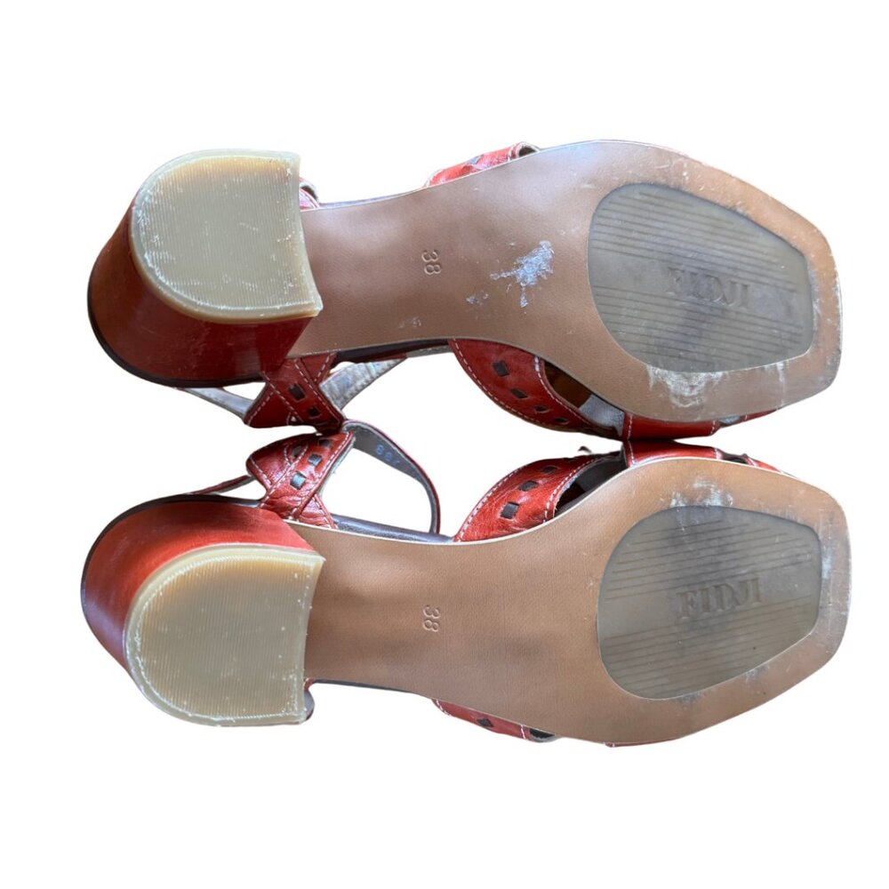 Fidji Orange Leather T-Strap Sandals Buckle Ankle Comfort Artisan Size 8.5 - Picture 8 of 8